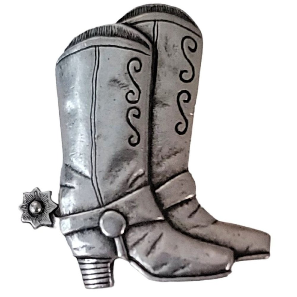 JJ Jonette Jewelry Silver Tone Western Cowboy Cowgirl Boots W/ Spur Brooch K667